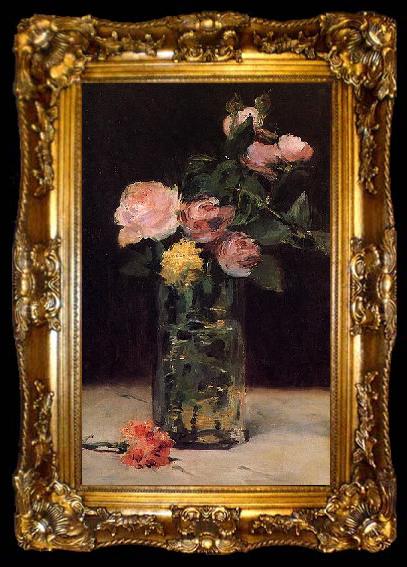 framed  Edouard Manet Roses in a Glas Vase, ta009-2